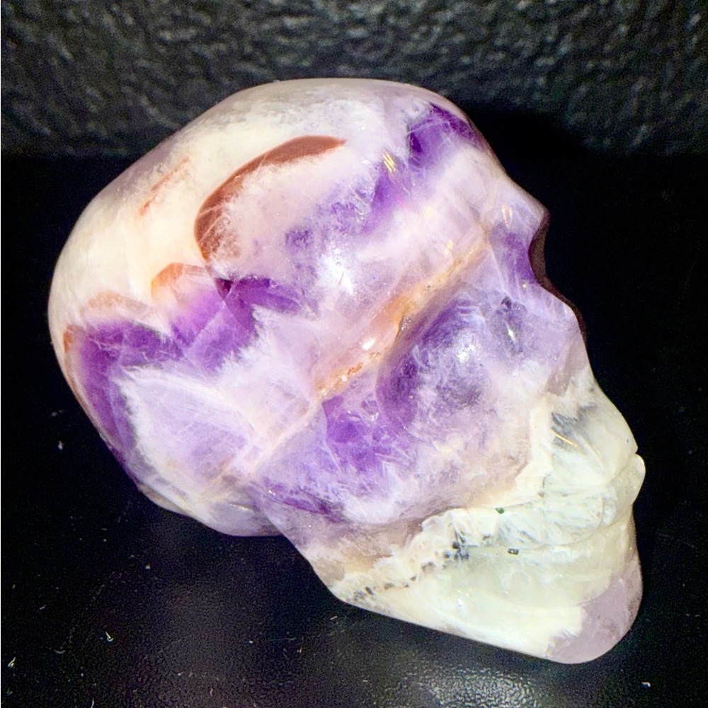 Chevron Amethyst 2” UV Reactive Crystal Skull – Banded Purple Agate Crystal